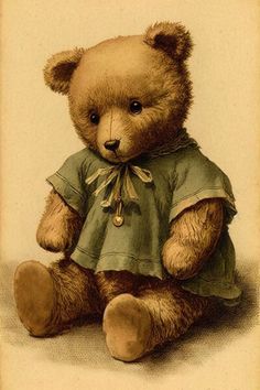 a brown teddy bear wearing a green dress