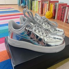 Used In Perfect Condition 7.5 Size Women’s Silver Nike Air Force Nike Silver, Chrome Color, Liquid Metal, Chrome Colour, Air Force 1, Nike Air Force, Womens Shoes Sneakers, Air Force, Nike Shoes