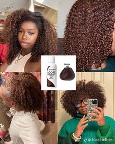 Brown Adore Hair Dye, Natural Color Dyed Hair, Hair Dye Natural Hair Black Women, Hair Colors For Light Skin Black Women, Brown Afro Hair Color 4c, Black Women Hair Dye Ideas, Brown Hair With Skunk Stripe, Dyed Hair Inspiration For Dark Skin, Hair Dye Ideas For Black Women