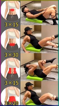 the instructions for how to do an exercise on a yoga mat are shown in four different pictures