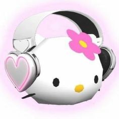 a hello kitty headphone with a pink flower on it's ear and a heart in the middle