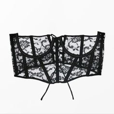 New 36b Elegant Lace Corset Belt, Black Strapless Lace Corset, Black Strapless Corset Belt For Evening, Black Lace Corset With Lace Trim, Black Lace Underbust Corset, Elegant Black Corset With Lace Trim, Black Corset Belt With Built-in Bra For Night Out, Elegant Black Corset Belt For Summer, Elegant Black Summer Corset Belt