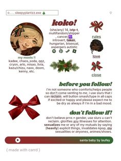 an info sheet with different types of christmas decorations and words on the page, which are also