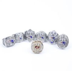 Brady Patriots + Bucs Football Super Bowl Championship Ring Set Zinc Alloy & Cubic Zirconia Available with or without Display Box Size 11 only Imported. Bucs Football, Football Super Bowl, Super Bowl Football, Championship Rings, Rings Set, Super Bowl, Rings Statement, Ring Set, Ring Sets