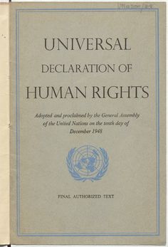 an old book with the title universal declaration of human rights