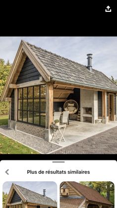 an image of a small house with windows and doors on the front, side and back sides