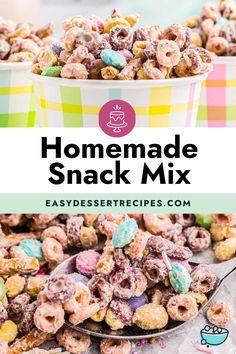 a bowl full of easter bunny candy with the title overlay reading snack mix easier bunny bait