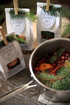 some food is sitting in a pot on the table with small tags attached to it