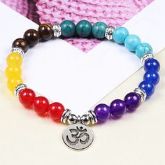 New Handmade 7 Chakra Healing Bead Bracelet. Have A Mala Buddha Pendant For Balance! You Also Can Wear And Be Match With Any Color! Stretch. Chakra Beads Bracelet, Pink Crystal Earrings, Balance Bracelet, Cherry Necklace, Chakra Beads, Buddha Pendant, Yoga Bracelet, 7 Chakra, Yoga Jewelry