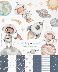 an astronaut themed paper pack with space related items