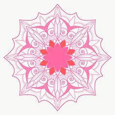 a pink and white circular design with red accents on the center, as well as an intricate