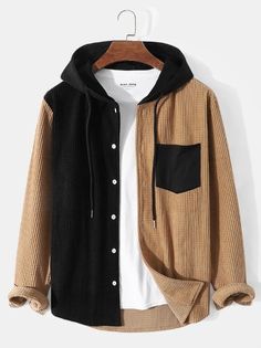 Mens Corduroy Two Tone Patchwork Preppy Drawstring Hooded Shirts Winter If you are thinking of gifting something to your boyfriend this Valentine's Day, then this is for you. He will say after receiving your gift : "Every beat of my heart is a love note to you. This gift is just a little reminder. 💕 #ValentinesJoy" #valentinesgift #valentines #valentinesday #valentine #love #valentinesdaygift #giftideas #gift #valentineday #gifts #boyfriend Hooded Shirts, Mens Corduroy, Comfy Shirts, Hooded Shirt, Black Khakis, Look Cool, Wearing Black, Long Sleeve Hoodie, Mens Clothing Styles