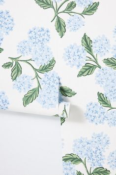 blue and green floral wallpaper with white background