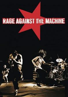 rage against the machine concert poster with band members on stage in front of red star