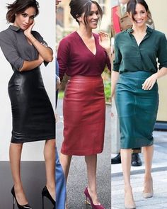 ac796a52db3f16bbdb6557d3d89d1c5adesc48762690ri Estilo Meghan Markle, Womens Leather Skirt, Meghan Markle Outfits, Rok Outfit, Meghan Markle Style, Pencil Skirt Outfits, Leather Pencil Skirt, Skirt Midi, Mode Inspo