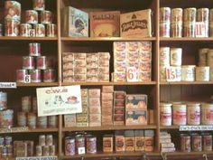 an assortment of food items on shelves in a store