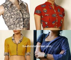 Neck Blouse Designs, Collar Ideas, Kalamkari Blouse, Cotton Saree Blouse