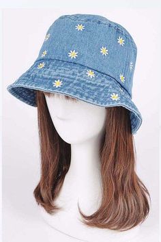 One SizeComposition - Denim Cheap Trendy Light Blue Hats, Cheap Embroidered Hats For Summer, Affordable Fun Blue Hats, Denim Blue Bucket Hat With Curved Brim For Summer, Summer Denim Bucket Hat With Curved Brim, Summer Denim Blue Bucket Hat With Curved Brim, Denim Blue Curved Brim Bucket Hat For Summer, Brimmed Denim Blue Bucket Hat For Summer, Summer Medium Wash Brimmed Bucket Hat