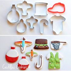 there are several cookie cutters that look like different things in the shape of hats and umbrellas