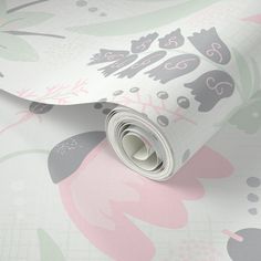 a wallpaper with pink and green flowers on the bottom half of it, featuring an elephant design