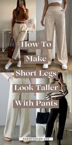 How To Make Legs Look Longer, Outfit To Look Taller And Slimmer, Pant Length Guide Women, Trousers For Short Women, Best Pants For Short Women, Wide Leg Pants For Short Women, Fashion For Short Women Petite Style, Short People Outfits, Long Torso Short Legs Outfits