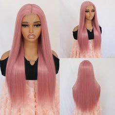 Synthetic Lace Frontal Wigs Long Straight Pink Hair Heat Resistant Women Party Straight Pink Hair, Wig Inspiration, Hot Curlers, Party Women, Styling Products, Women Party, Curling Iron