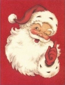 an old fashioned christmas card with santa claus giving the thumbs up sign on red background