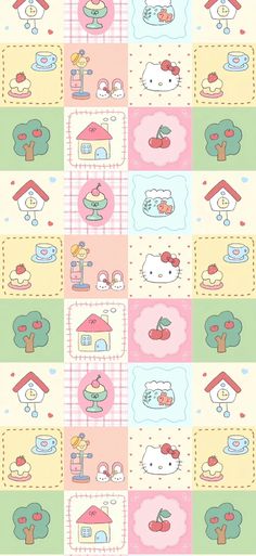 the hello kitty wallpaper is in pastel colors