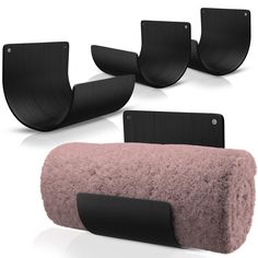 three different types of furniture with black and pink colors on the top, one is made out of wood