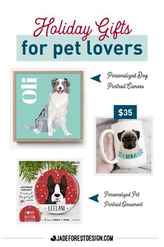 the holiday gifts for pet lovers are on sale at jade forest designs, which is now available