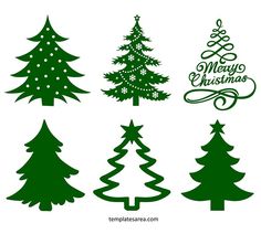 green christmas trees with merry lettering on the top and bottom, all in different shapes