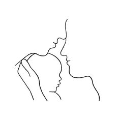 a line drawing of two people facing each other, one holding the other's head