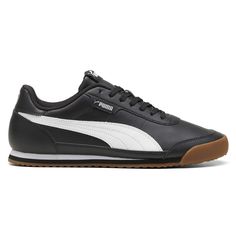 Take to the streets in retro style. These football-inspired kicks deliver superior cushioning for all-day comfort. With PUMA branding and a geometric outsole, make a statement and turn heads. Step into the Turino II, lace up and get ready to score. $54.95 Lace Up Sneakers, Puma Mens, Casual Black, Black Sneakers, Shoes Casual, Sneakers Shoes, The Streets, Casual Sneakers, Retro Style