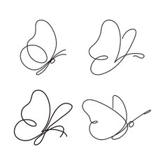 four different types of butterflies drawn in one line