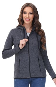 PRICES MAY VARY. ☀️𝐒𝐨𝐟𝐭 𝐅𝐥𝐞𝐞𝐜𝐞 𝐅𝐚𝐛𝐫𝐢𝐜: Women's fleece jacket is made of high-quality thickened polyester fleece fabric, soft and skin-friendly, lightweight, anti-static,durable, not easy to pilling, very warm in cool or cold weather. ☀️𝐇𝐨𝐨𝐝𝐞𝐝 & 𝐅𝐮𝐥𝐥 𝐙𝐢𝐩: The sweater fleece jacket features a hooded design for a stylish, versatile look and an adjustable drawcord at the hood for extra storage. Full zipper closure for easy on and off. ☀️𝐅𝐞𝐚𝐭𝐮𝐫𝐞𝐬: Elastic cuffs an Fleece Jacket With Zipper Closure For Outdoor Activities, Cozy Fleece Jacket For Outdoor Activities, Cold Weather Fleece Jacket With Zipper Closure, Functional Winter Fleece Track Jacket, Gray Fleece Jacket For Cold Weather, Functional Fleece Track Jacket For Winter, Moisture-wicking Fleece Jacket With Long Sleeves, Long Sleeve Moisture-wicking Fleece Jacket, Cold Weather Fleece Jacket With Zipper