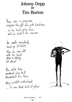 a handwritten poem from johnny depp by tim burton