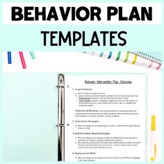 a binder with the words behavior plan templates on it