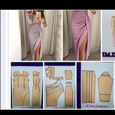 the instructions to make a dress for a woman with long sleeves and high slits