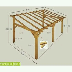 an image of a wooden pergolan with measurements for the top and bottom sections