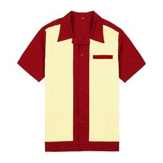 Red Collared Camp Shirt For Summer, Red Tops With Casual Collar For Summer, Vintage Summer Tops With Casual Collar, Red Collared Top For Summer, Red Cotton Tops With Casual Collar, Retro Red Long Sleeve T-shirt, Red Camp Collar Top For Summer, Red Fitted Retro T-shirt, Classic Red Top With Casual Collar