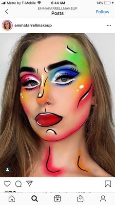 Pop Art Eye Makeup, Makeup Art Face Inspiration, Cartoon Makeup Looks, Face Art Makeup Paint Ideas, Cartoon Character Makeup, Pop Art Makeup Ideas, Creative Face Makeup, Pop Art Halloween Makeup, Artistic Make Up