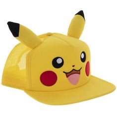 Do your best pose in this Pikachu Ear Hat! This hat has a trucker hat base with a soft front and bill. It has a Pikachu face on the front with embroidered features, and two pointy ears attached on top! Train to be a Pokemon master in this electrifying hat! *No discounts may be applied to "your price" or "reduced" items. Details: 	 Size: One Size Fits Most 	 Material: Fabric 	 Color:Yellow, Black, Red & Pink 	 Quantity: 1 Knitted Pokemon Hat, Novelty Snapback Hat, Yellow Novelty Cap, Yellow Novelty Cap Style Hat, Novelty Snapback Baseball Cap, Playful Snapback Trucker Hat, Playful Yellow Baseball Cap, Playful Yellow Snapback Hat, Fun Yellow Snapback Trucker Hat