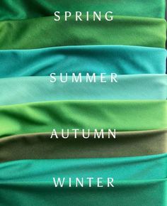 four different colors of fabric with the words spring, summer, and autumn written on them