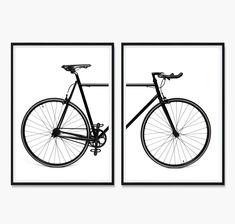 two black and white photos of a bicycle