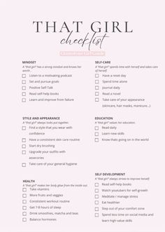 Transform your daily routine with this ultimate checklist for self-care and empowerment. From skincare rituals to mindset affirmations, discover the essential checklist every girl needs for a balanced and fulfilling life. Pin now for your daily dose of inspiration! #selfcare #routine #empowerment #girlpower #mindfulness #wellness Self Maintenance Checklist, Selfcare To Do List, Dream Life Checklist, Self-care Routine List, It Girl Daily Routine, Every Girl Needs, Daily Self Care Routine For Women, Feminine Checklist, Self Care Night Checklist