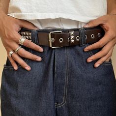 y2k style classic pyramid studded brown and silver goth emo belt

these belts are unisex :)! 
3 rows of silver studs is perfectly finished
1.5W x 44inL

brand new
BUNDLE BUNDLE BUNDLE
for free ship :)
Shipping:$5 Goth Belt, Skater 90s, Studded Belt, Men's Belt, Brown Belt, Belt Accessories, Brown Silver, Women's Belt, Streetwear Y2k