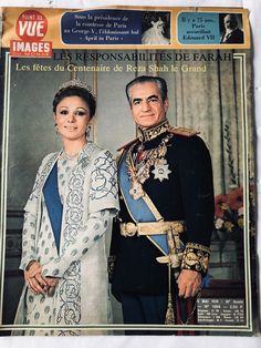 a magazine cover with an image of a man and woman dressed in traditional clothing, standing next to each other