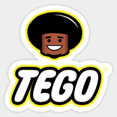 a sticker that says tego with an afro on the front and back of it