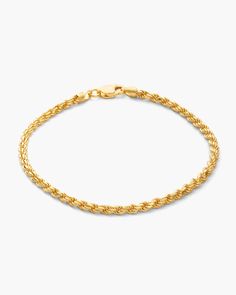 Our best-selling Rope Chain has met its match. The 2.5mm gold Rope Bracelet is expertly crafted and diamond cut to catch light at every angle. From your morning workout to your most polished event, this bracelet’s shine will never fail and pairs well with our classic gold Rope Chain. Gold Rope Bracelet, Gold Rope Chains, Gold Bond, Gold Chains For Men, Solid Gold Chains, Gold Bracelet Chain, Silver Shop, Morning Workout, Mens Gold