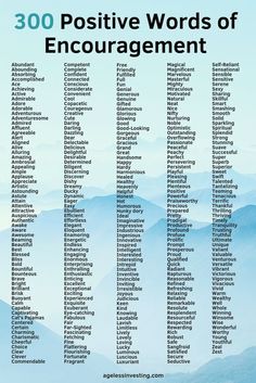 a blue mountain range with the words'30 positive words of enouragement '